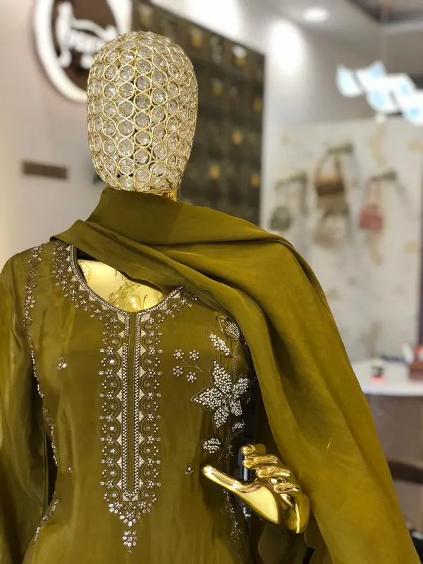 Olive_Green_Silk_Straight_Kurta_Pant_Dupatta_Set_For_Women