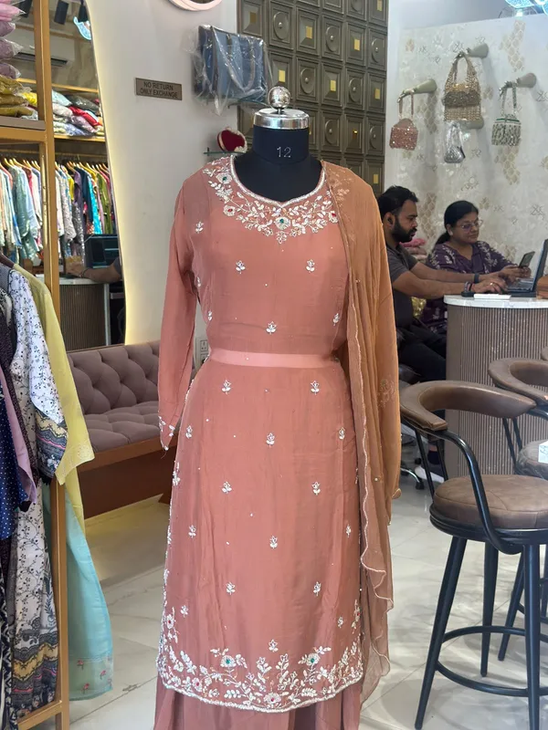 Light_Brown_Organza_Embroidered_Bustier_Suit_Set_For_Women