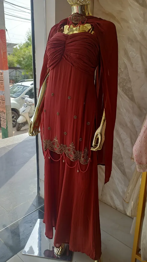 Rust_Crepe_Flared_Embroidered_Jacket_Garara_Set_For_Women