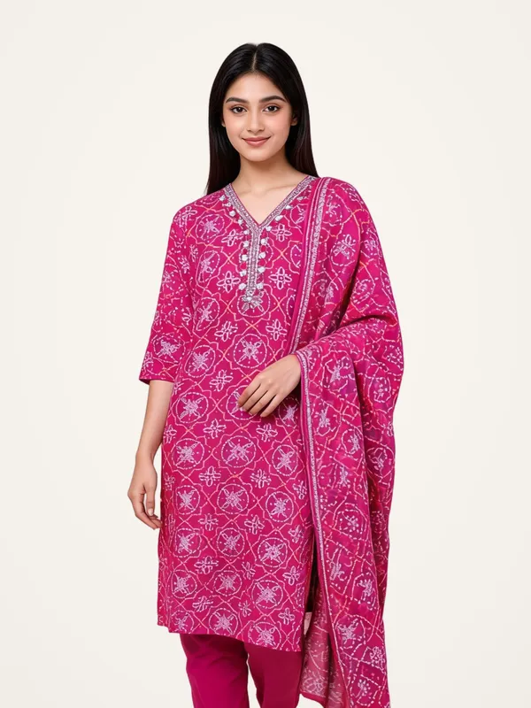 Suit_Set_for_Women_-_Magenta_Muslin_Bandhej_Print_Hand_Work_|_Festive_Wear