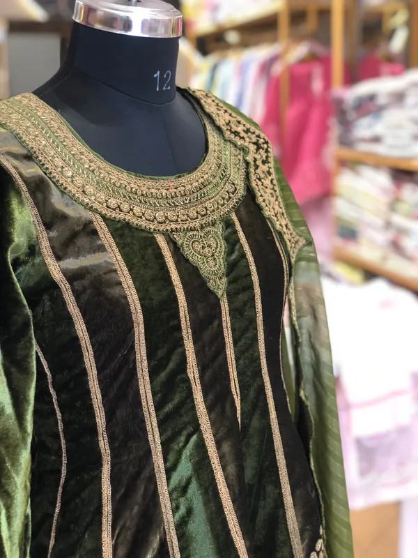 Olive_Green_Velvet_Anarkali_Embroidered_Suit_Set_For_Women
