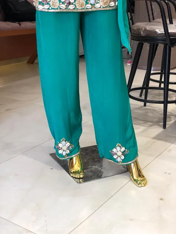 Teal_Crepe_Shell_Work_Jacket_Suit_Set_For_Women