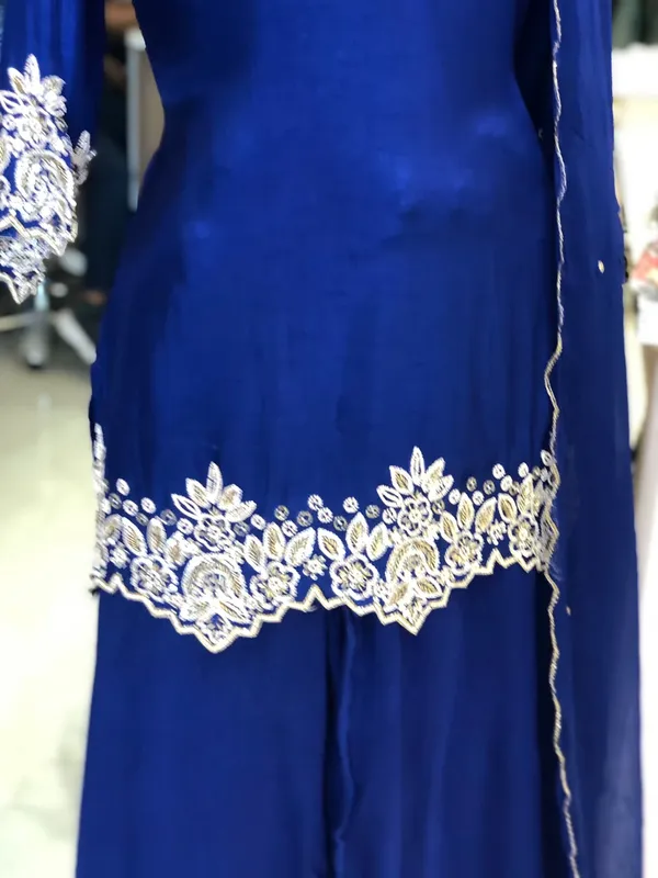 Royal_Blue_Chinon_Anarkali_Embroidered_Jacket_Garara_Set_For_Women