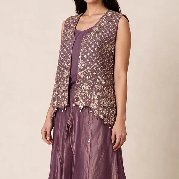 Jacket_Skirt_Set_with_Bustier_for_Women_-_Mauve_Shimmer_Tissue_Embroidered