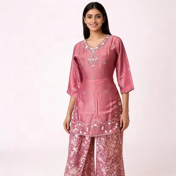 Pink_Shimmer_Straight_Kurti_Pant_Set_For_Women