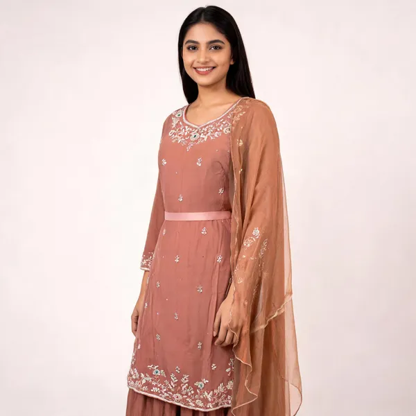 Light_Brown_Organza_Embroidered_Bustier_Suit_Set_For_Women