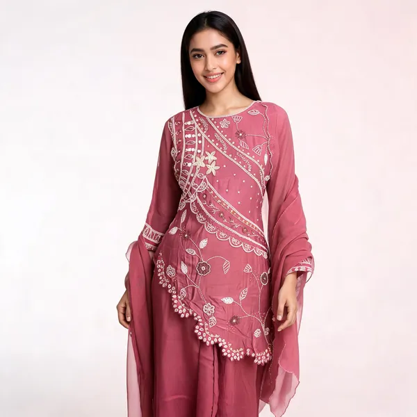 Pink_Silk_Peplum_Embroidered_Suit_Set_For_Women