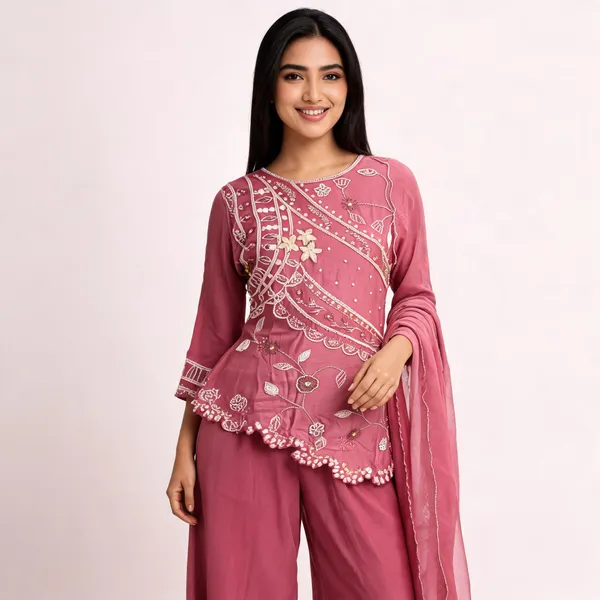 Pink_Silk_Peplum_Embroidered_Suit_Set_For_Women
