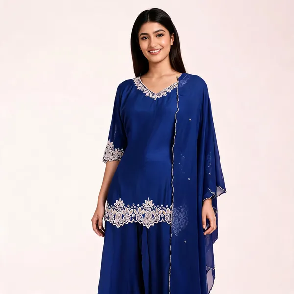 Royal_Blue_Chinon_Anarkali_Embroidered_Jacket_Garara_Set_For_Women