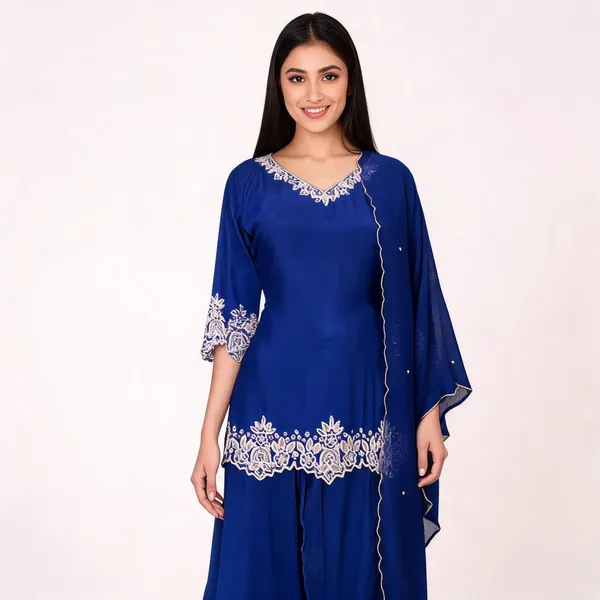 Royal_Blue_Chinon_Anarkali_Embroidered_Jacket_Garara_Set_For_Women
