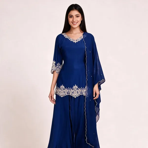 Royal_Blue_Chinon_Anarkali_Embroidered_Jacket_Sharara_Set_For_Women