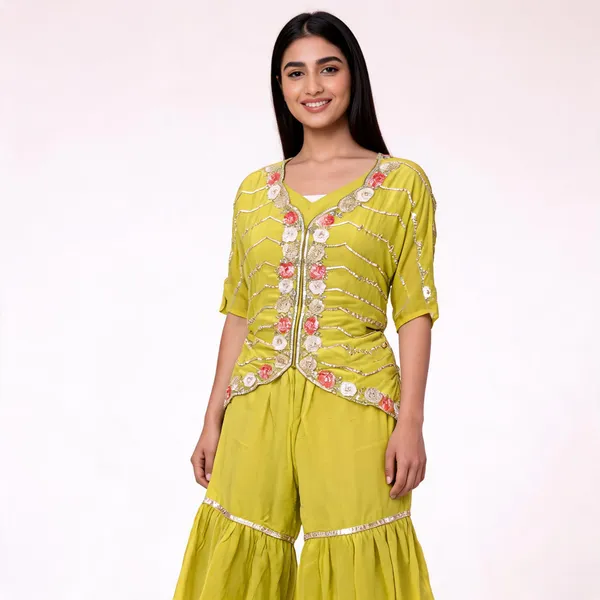 Neon_Chinon_Embroidered_Short_Kurti_Sharara_Set_For_Women