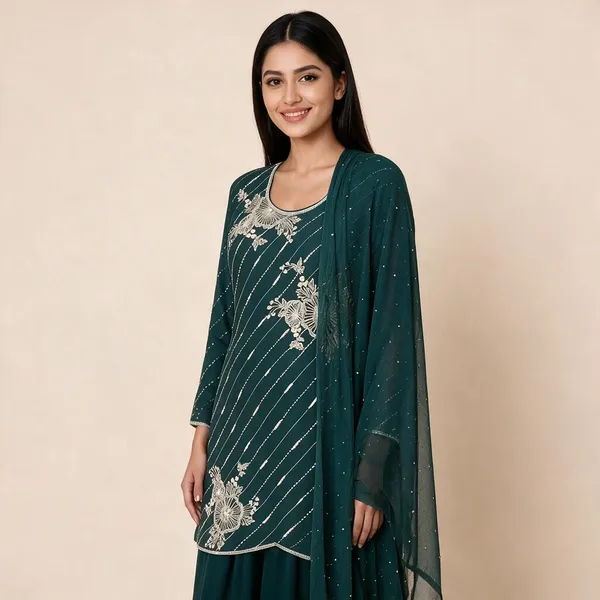 Bottle_Green_Chinon_Straight_Embroidered_Jacket_Sharara_Set_For_Women