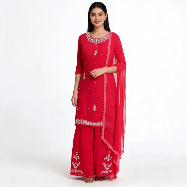 Red_Chinon_Embroidered_Kurta_Farshi_Salwar_Suit_Set_For_Women