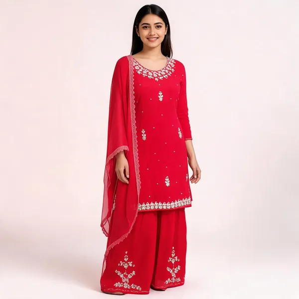 Red_Chinon_Embroidered_Kurta_Farshi_Salwar_Suit_Set_For_Women