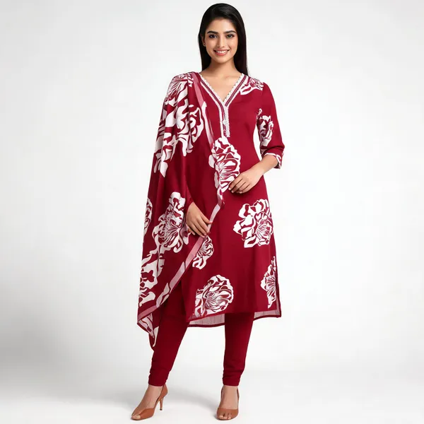 Maroon_Cotton_Festive_Kurta_Pant_Dupatta_Set_For_Women