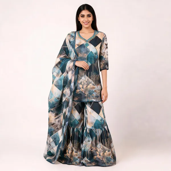 Multi_Georgette_Printed_Kurta_Sharara_Dupatta_Set_For_Women