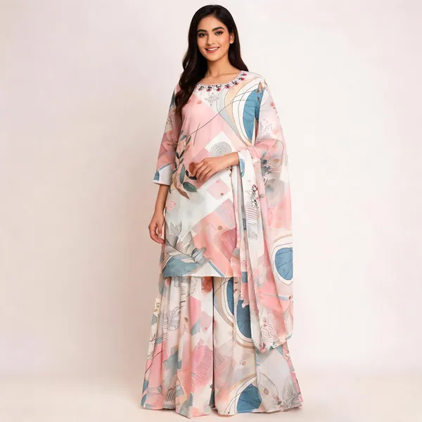 Multi_Georgette_Floral_Kurta_Sharara_Dupatta_Set_For_Women