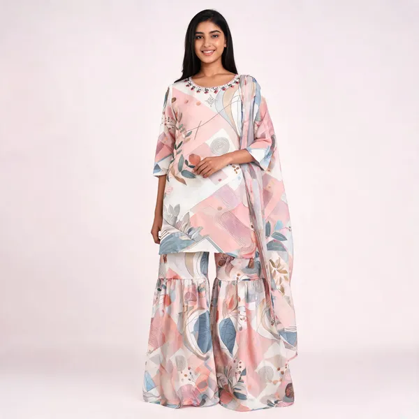 Multi_Georgette_Floral_Kurta_Sharara_Dupatta_Set_For_Women