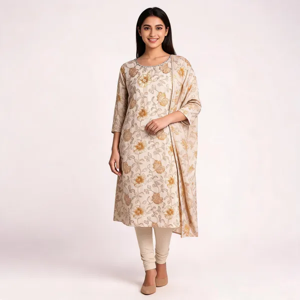 Light_Beige_Cotton_Printed_Kurta_Pant_Dupatta_Set_For_Women