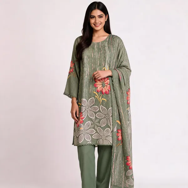 Green_Cotton_Hand_Work_Kurta_Pant_Dupatta_Set_For_Women