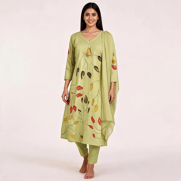 Light_Green_Cotton_A-Line_Hand_Painted_Anarkali_Kurta_For_Women