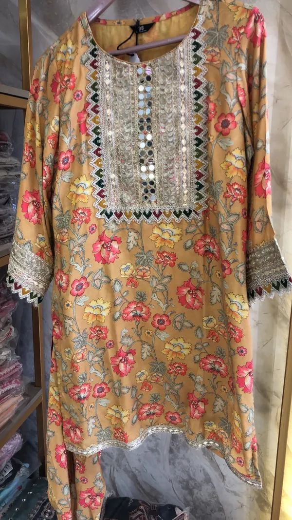 Mustard_Muslin_Floral_Printed_Kurti_Dhoti_Set_For_Women
