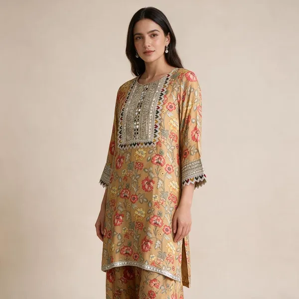 Mustard_Muslin_Floral_Printed_Kurta_For_Women