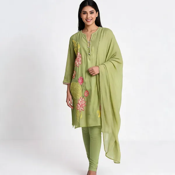 Light_Green_Cotton_Kurta_Pant_Dupatta_Set_For_Women