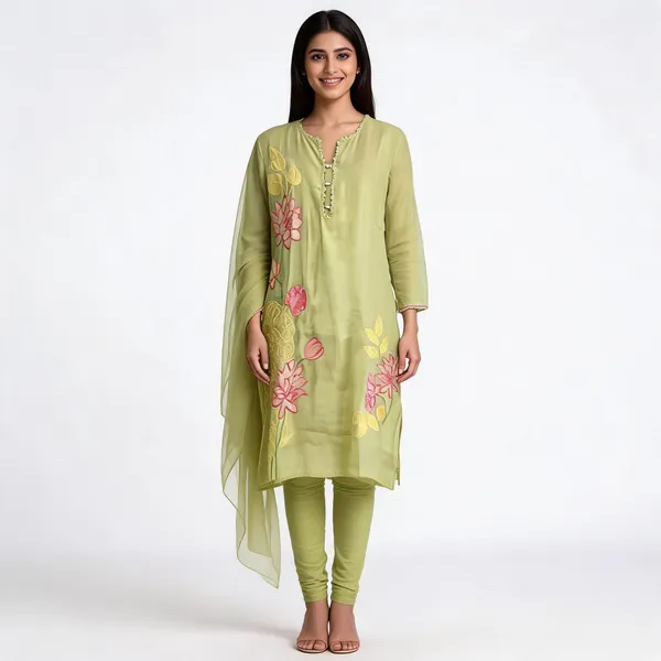Light_Green_Cotton_Kurta_Pant_Dupatta_Set_For_Women