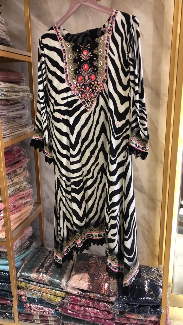Black_White_Muslin_A-Line_Zebra_Print_Kurta_Pant_Dupatta_Set_For_Women