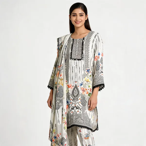 Black_White_Muslin_Mirror_Work_Kurta_Pant_Dupatta_Set_For_Women