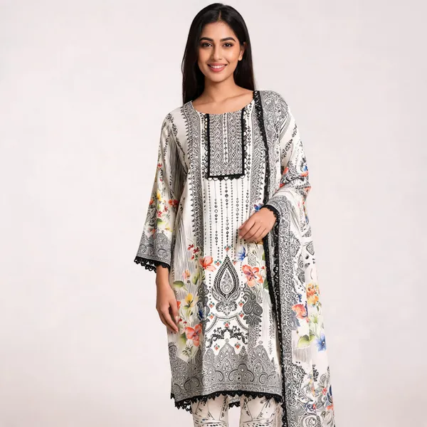 Black_White_Muslin_Mirror_Work_Kurta_Pant_Dupatta_Set_For_Women