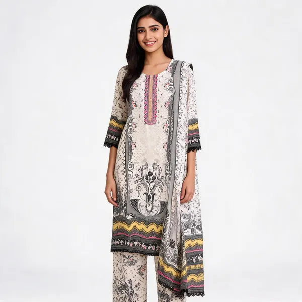 Black_White_Cotton_Kurta_Pant_Dupatta_Set_For_Women