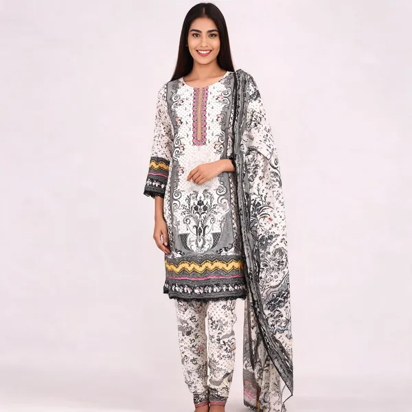 Black_White_Cotton_Kurta_Pant_Dupatta_Set_For_Women