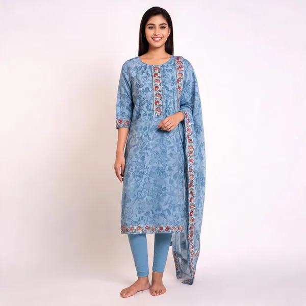 Blue_Cotton_Kantha_Work_Kurta_Pant_Dupatta_Set_For_Women