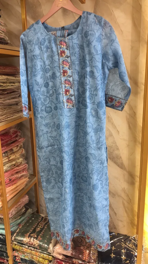 Blue_Cotton_Kantha_Work_Kurta_Pant_Dupatta_Set_For_Women