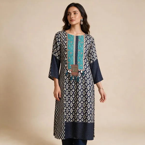 Blue_Muslin_Printed_Neck_Detail_Kurta_For_Women