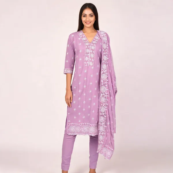 Lavender_Cotton_Chikankari_Kurta_Pant_Dupatta_Set_For_Women