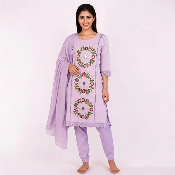 Light_Lavender_Cotton_Hand_Painted_Kurta_Pant_Dupatta_Set_For_Women