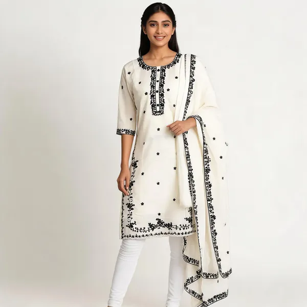 Off_White_Cotton_Intricate_Work_Kurta_Pant_Dupatta_Set_For_Women