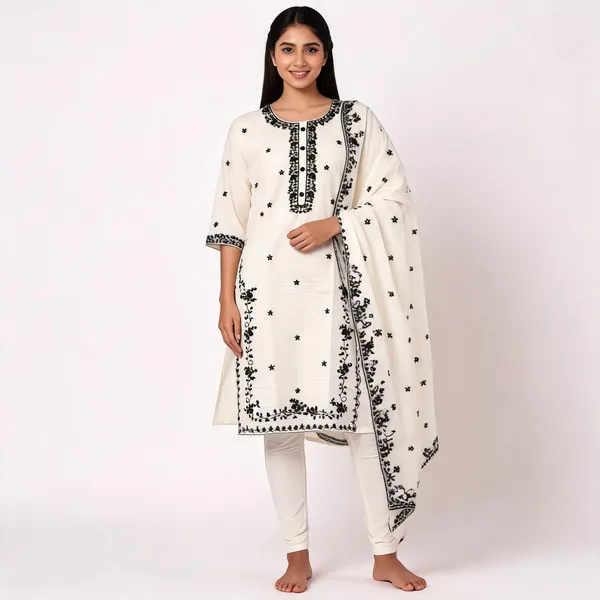Off_White_Cotton_Intricate_Work_Kurta_Pant_Dupatta_Set_For_Women