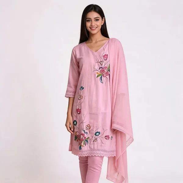 Baby_Pink_Cotton_Hand_Painted_Kurta_Pant_Dupatta_Set_For_Women