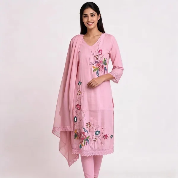 Baby_Pink_Cotton_Hand_Painted_Kurta_Pant_Dupatta_Set_For_Women