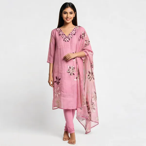 Pink_Cotton_Printed_Neck_Detail_Kurta_Pant_Dupatta_Set_For_Women