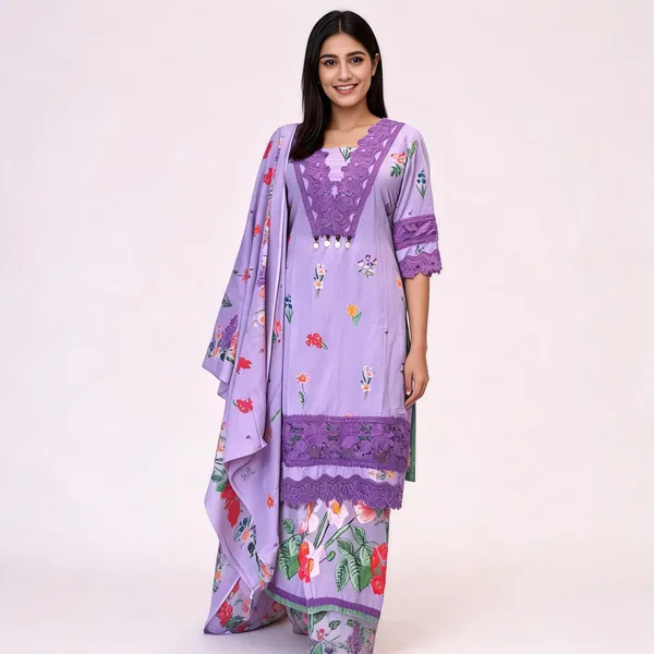 Lavender_Cotton_Printed_Lace_Detail_Kurta_Pant_Dupatta_Set_For_Women