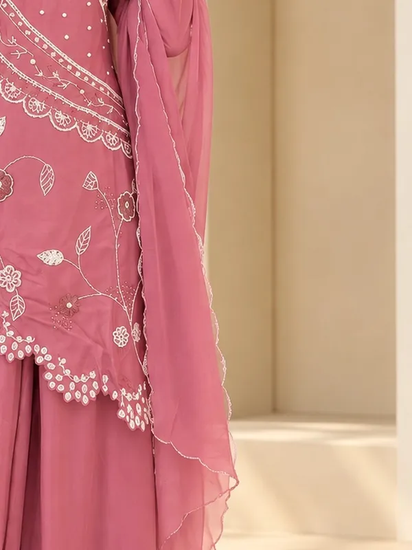Sharara_Suit_Set_for_Women_-_Pink_Silk_Pearl_Work_3_Piece_|_Festive_Wear