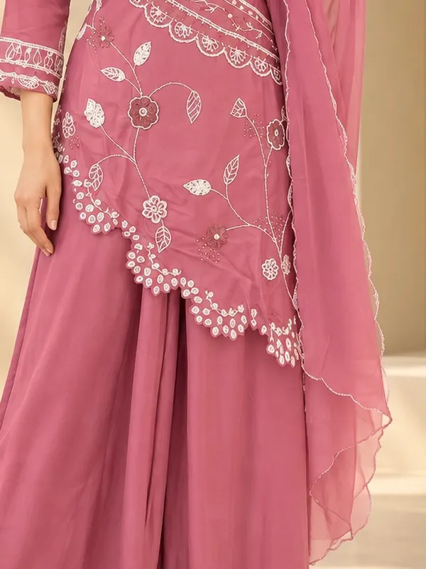Sharara_Suit_Set_for_Women_-_Pink_Silk_Pearl_Work_3_Piece_|_Festive_Wear