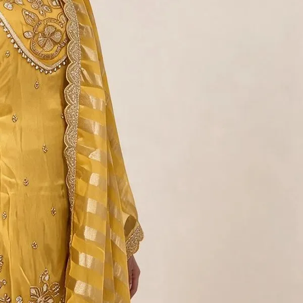 Kurti_Pant_Suit_Set_for_Women_-_Yellow_Shimmer_Hand_Work,_Designer_Dupatta