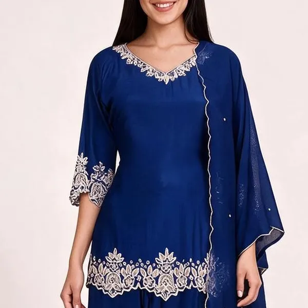 Gharara_Suit_Set_for_Women_-_Royal_Blue_Chinon_Short_Hand_Work_3_Piece_with_Divider_|_Wedding
